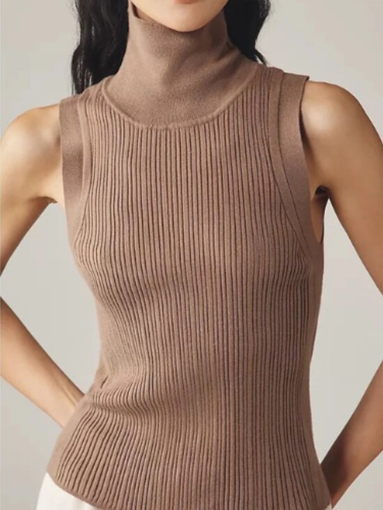 Varley Tops - Varley Ribbed Sleeveless Turtleneck - Mauve Taupe size XS